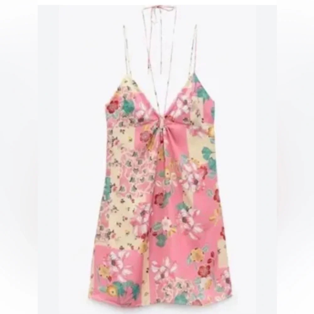 Zara Satin Effect Print Dress Small NEW w/flaw